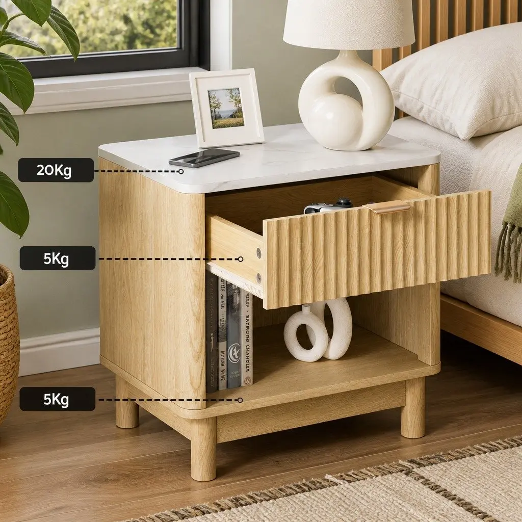 Bedside Table Nightstand with 1 Drawer & Open Shelf