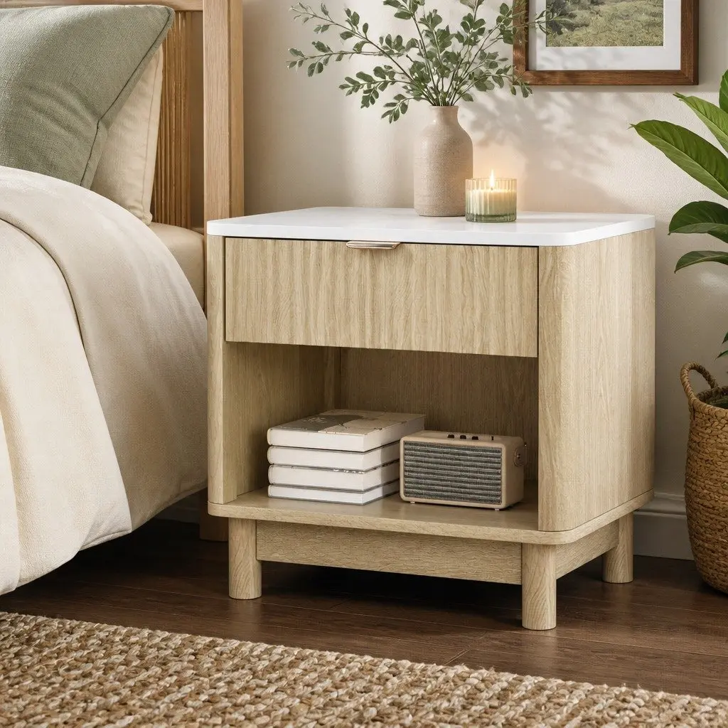 Bedside Table Nightstand with 1 Drawer & Open Shelf