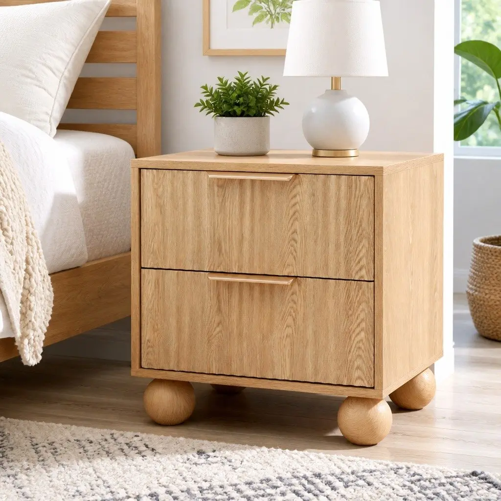 Pine MDF Bedside Table with 2 Drawers