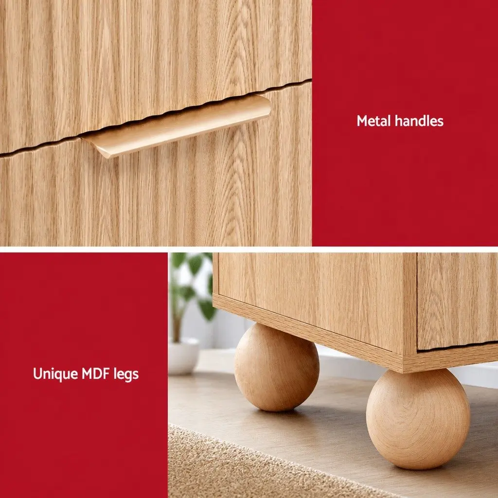 Pine MDF Bedside Table with 2 Drawers