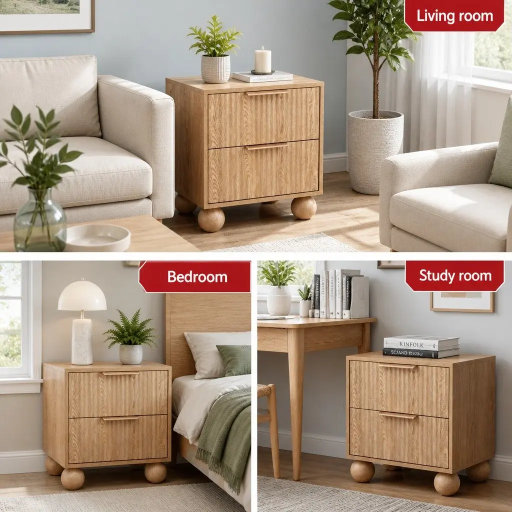 Pine MDF Bedside Table with 2 Drawers