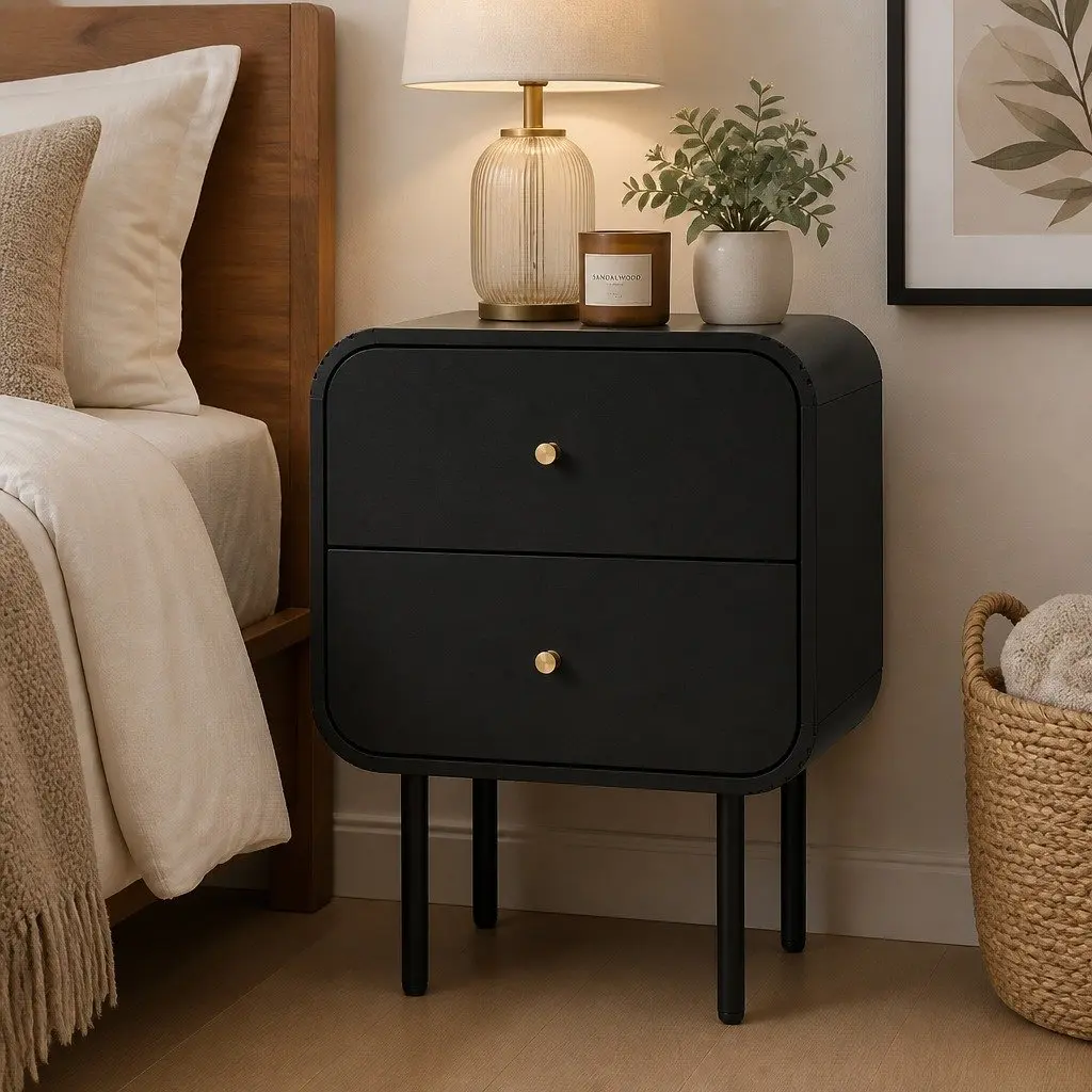 Bedside Table with 2 Drawers and Metal Handles