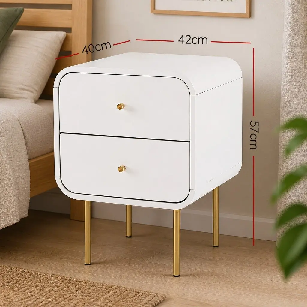 Bedside Table with 2 Drawers and Metal Legs