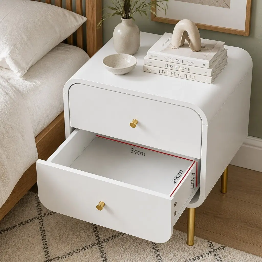 Bedside Table with 2 Drawers and Metal Legs