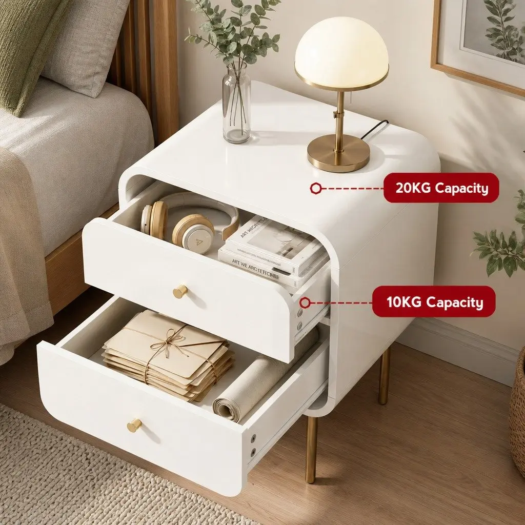 Bedside Table with 2 Drawers and Metal Legs
