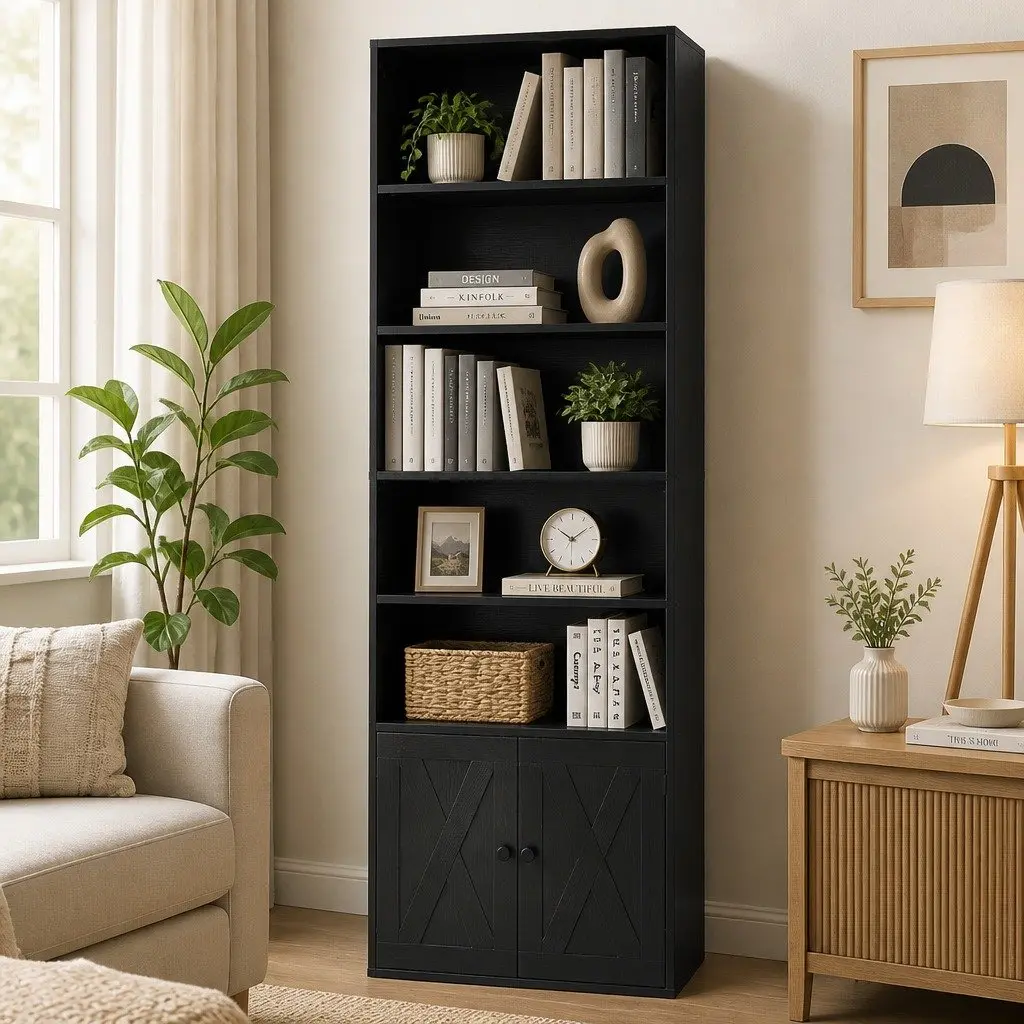 Bookshelf Display Cabinet E1 Particle Board MDF 6-Tier Black