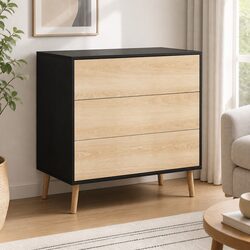 3 Drawer Chest of Drawers Dresser Storage Cabinet Black Pine Bedroom Furniture