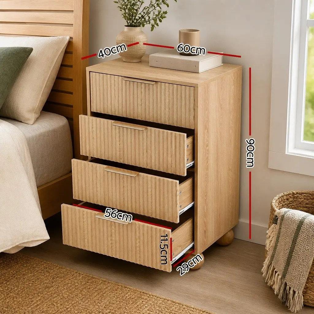 4 Drawer Chest of Drawers Dresser Storage Cabinet Pine 60W x 40D x 90H cm
