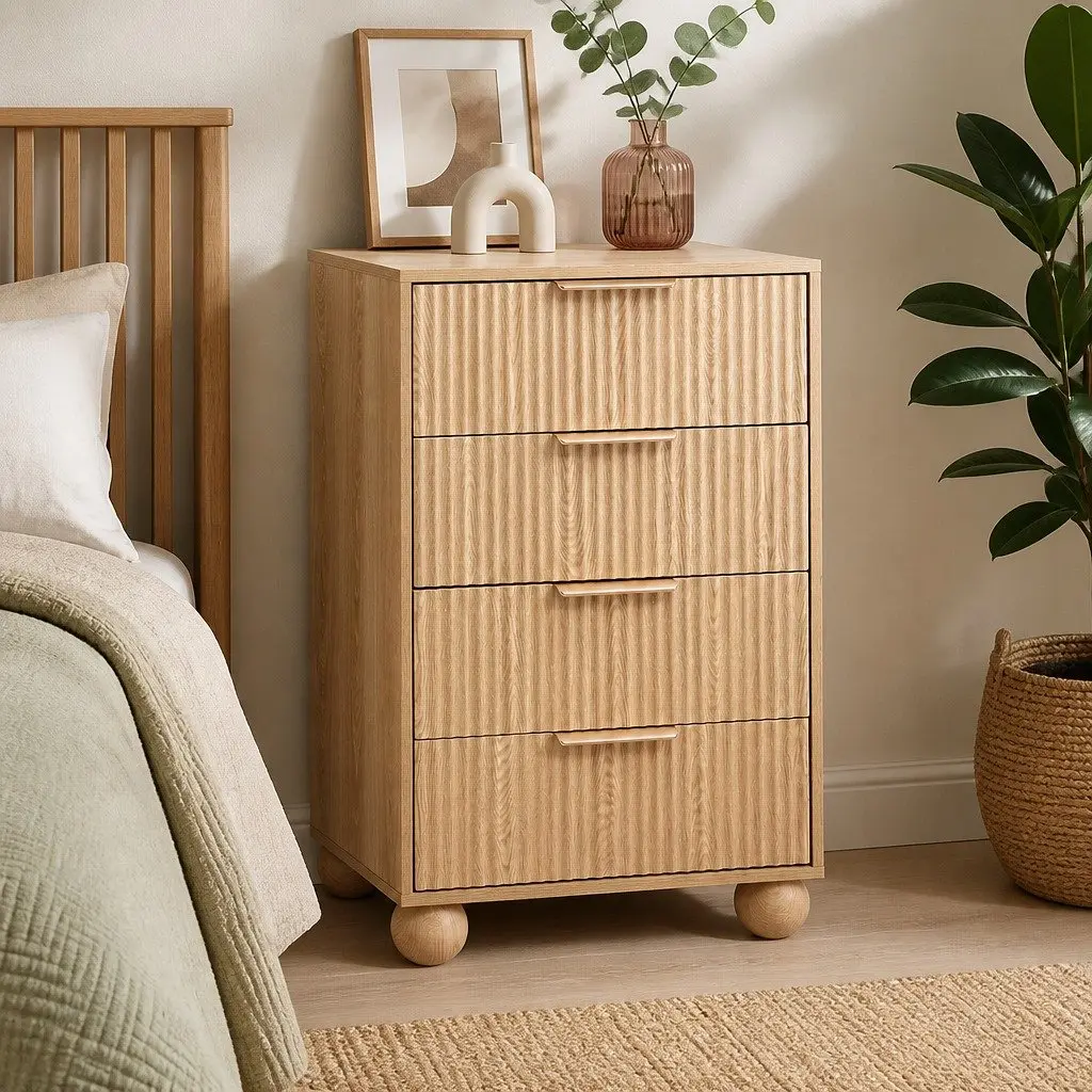 4 Drawer Chest of Drawers Dresser Storage Cabinet Pine 60W x 40D x 90H cm