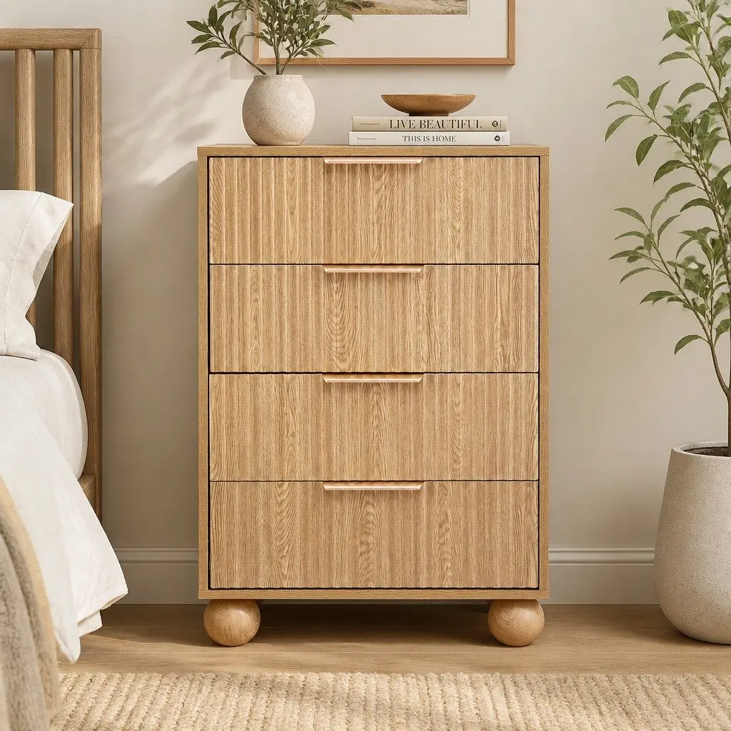 4 Drawer Chest of Drawers Dresser Storage Cabinet Pine 60W x 40D x 90H cm