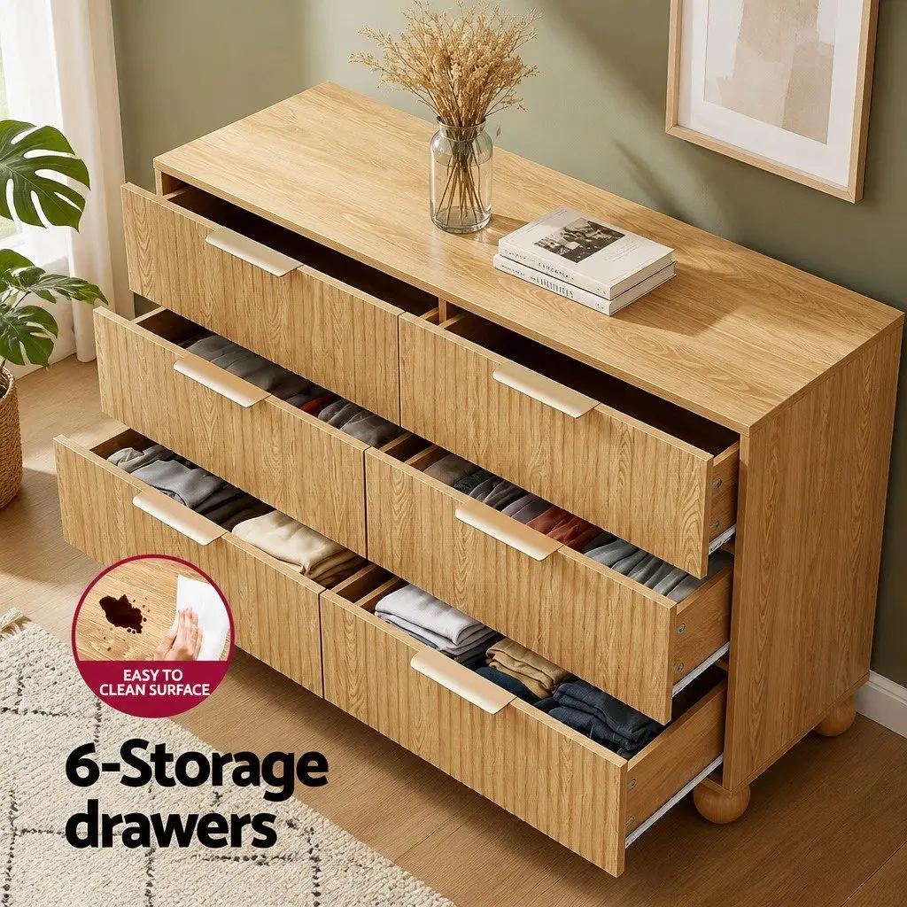 6 Drawer Chest of Drawers E1 Grade Particle Board 120 x 40 x 70 cm Pine