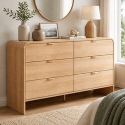 Pine Wooden 6 Drawer Chest of Drawers with Metal Handles