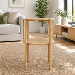 Coffee Table 2-Tier Round Wood Storage Lounge Living Room Furniture Modern