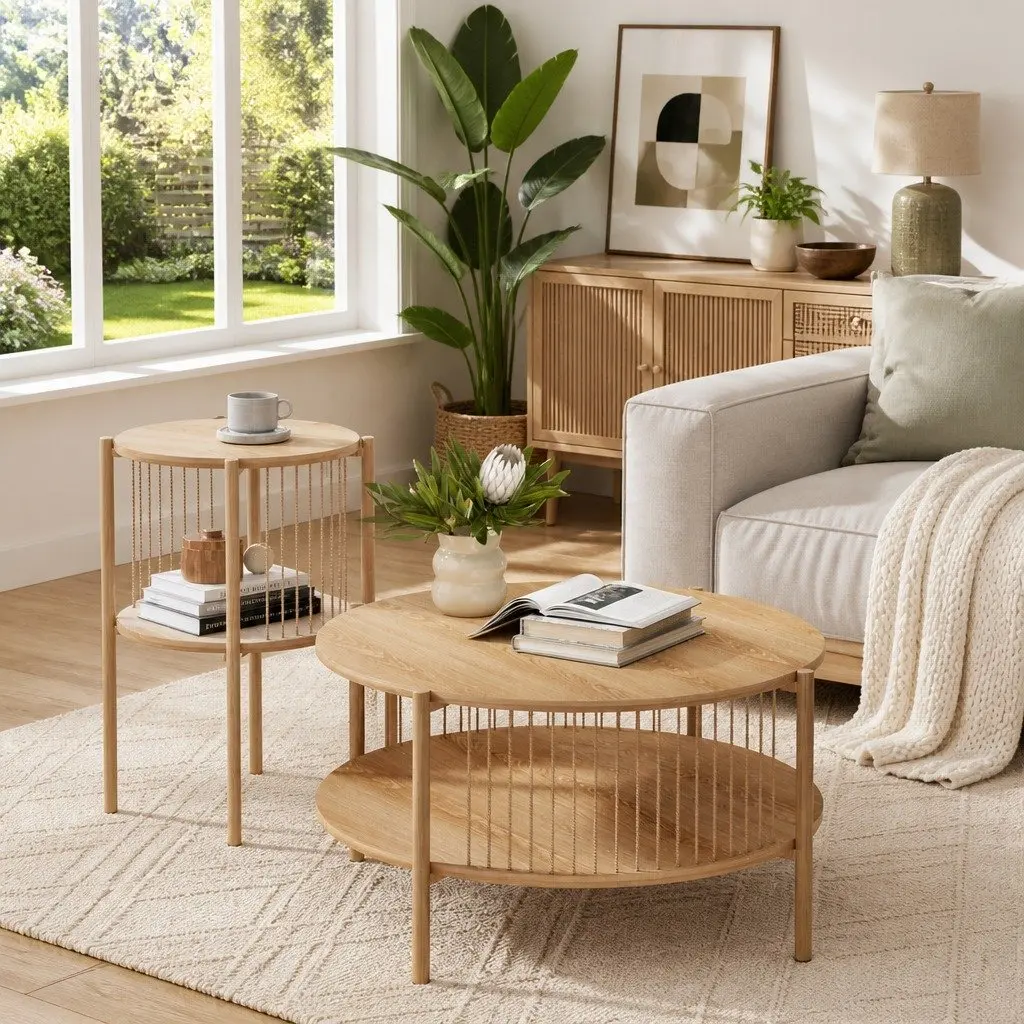 2-Tier Round Coffee Table with Storage
