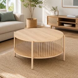 Sturdy Two-Tier Round Coffee Table with Metal Accents