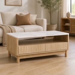 Stylish White Marble Effect Coffee Table with Drawers
