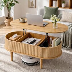 Elevated Lift Top Coffee Table 100cm Oval with Storage