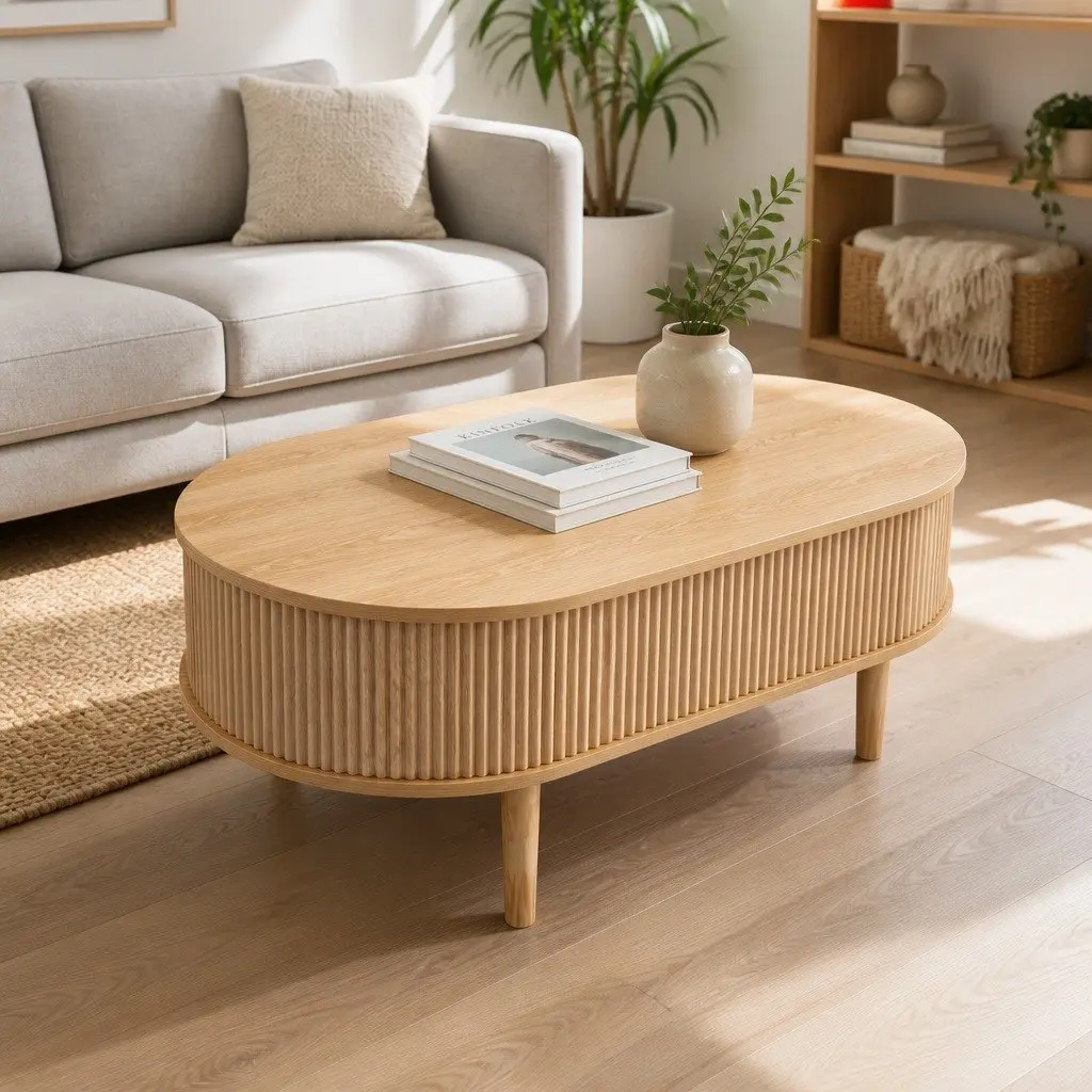 Lift Top Coffee Table MDF 100cm Oval Natural Colour