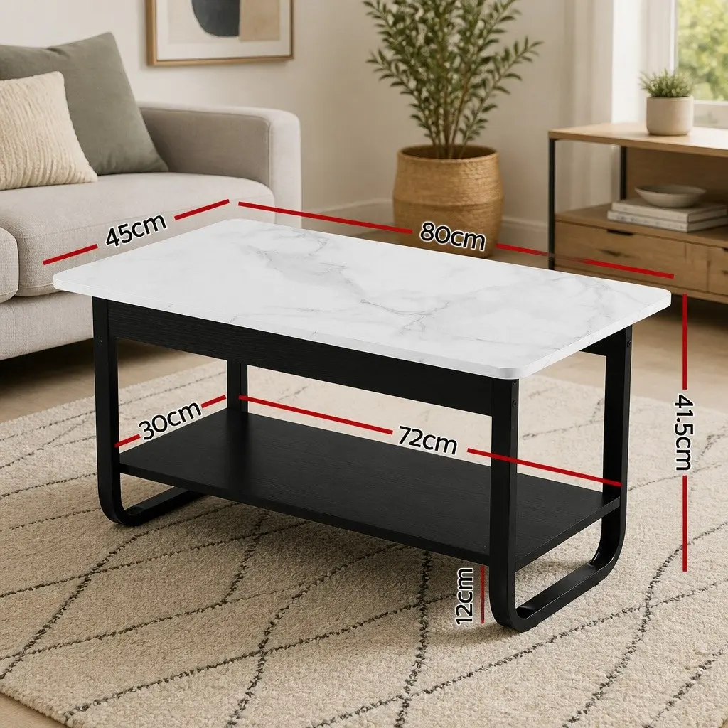 2-Tier Coffee Table with Marble Top and Storage