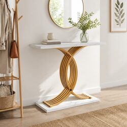 Stylish Console Table with Faux Marble Top and Gold Frame