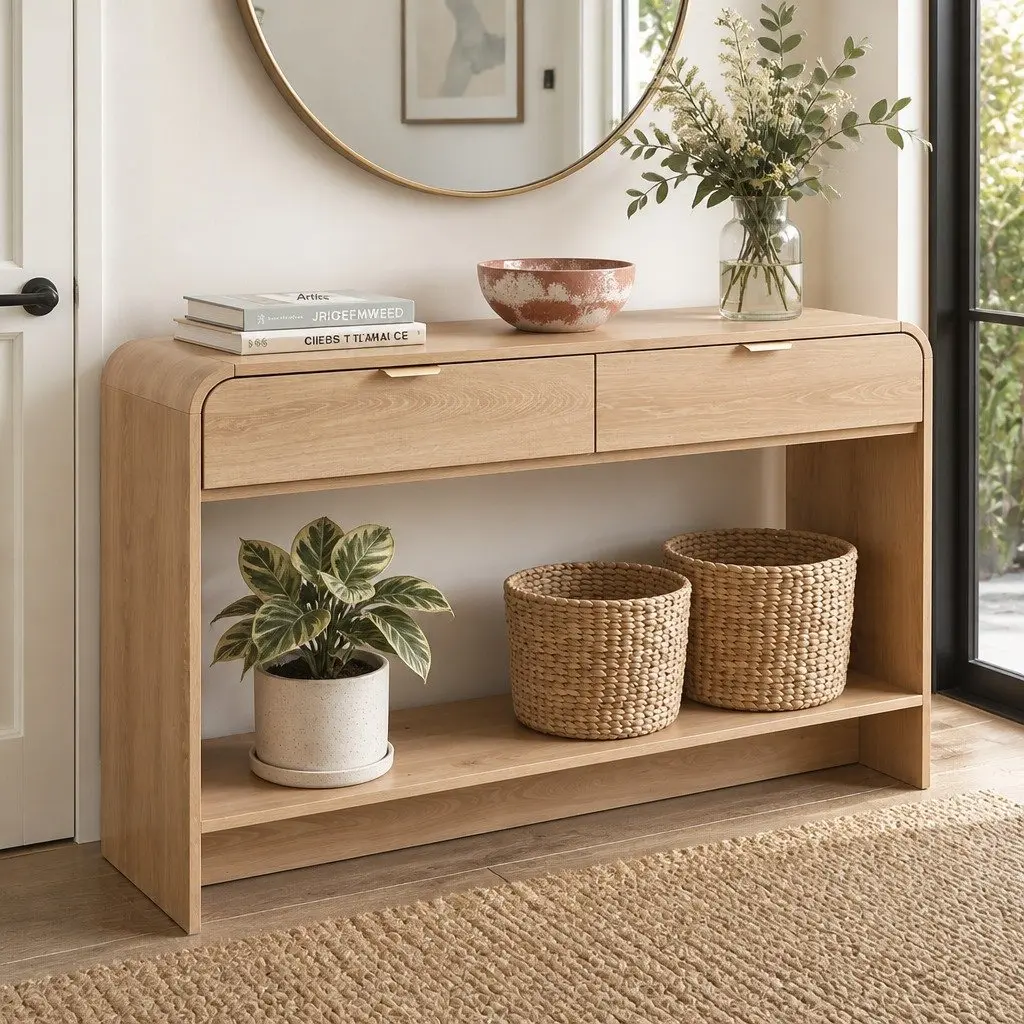 Console Table with Drawers and Curved Edges