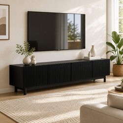 Sturdy 180cm Black TV Unit with Adjustable Shelves