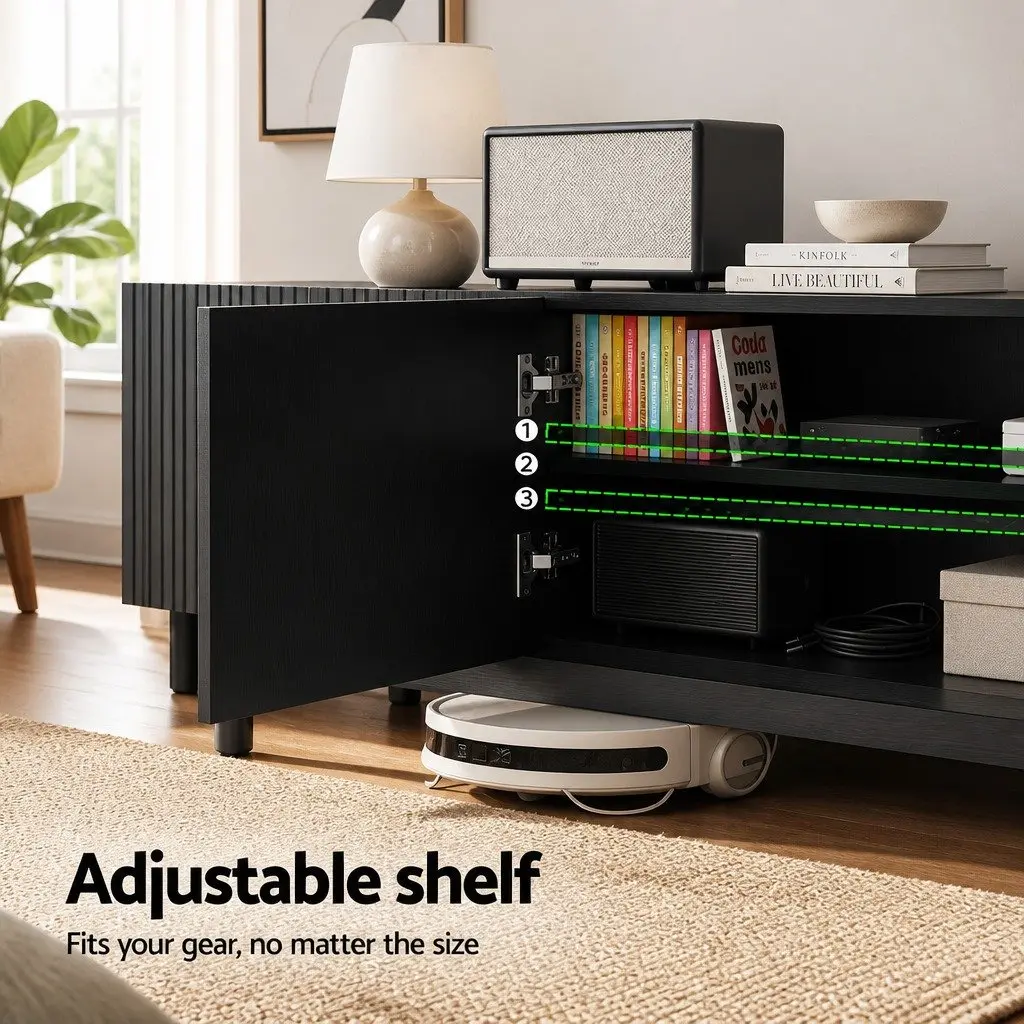 TV Unit Entertainment Storage Cabinet E1 Particle Board 180cm Black