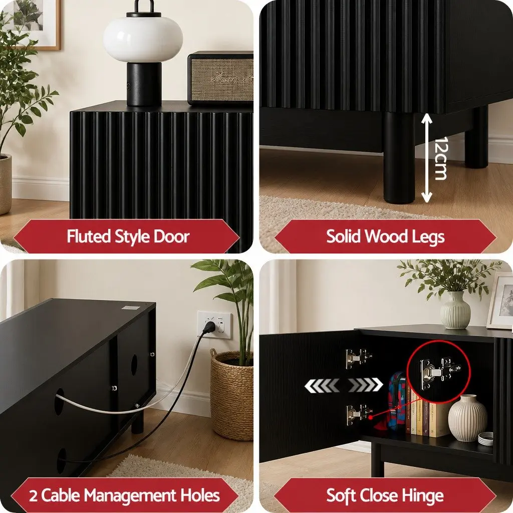 TV Unit Entertainment Storage Cabinet E1 Particle Board 180cm Black