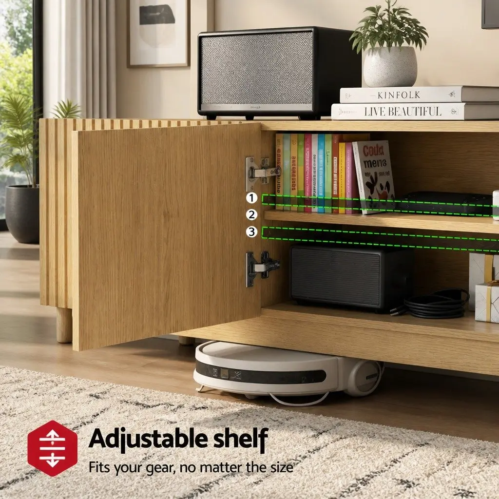 180cm TV Unit with Fluted Doors and Adjustable Shelves