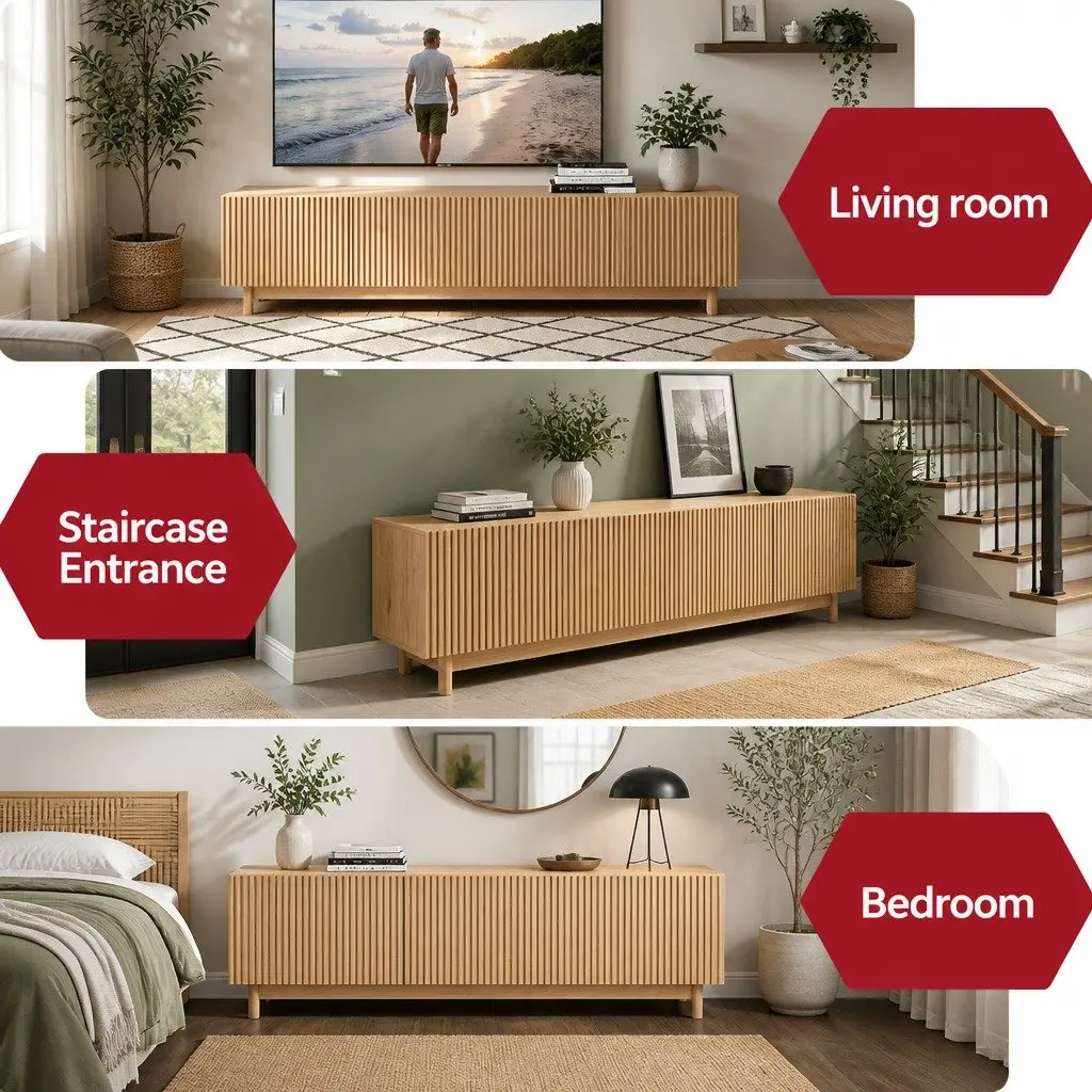 180cm TV Unit with Fluted Doors and Adjustable Shelves