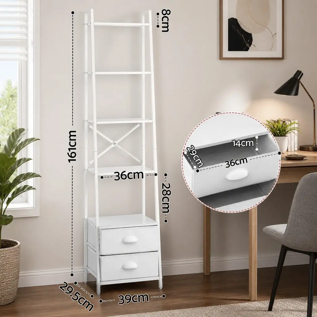 5 Tier Bookcase Metal Frame Particle Board White