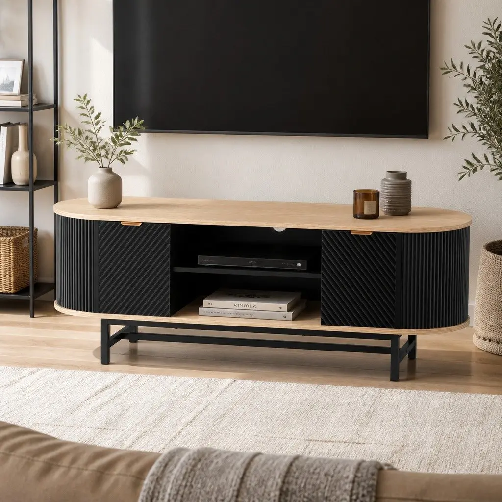 TV Unit MDF Particleboard 140 x 40 x 50.3cm Black Pine