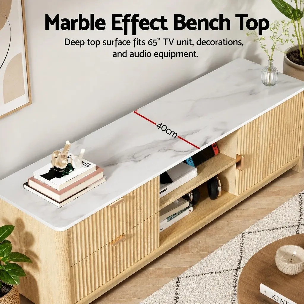 TV Unit MDF 150cm Pine Wood with Storage Drawers Open Shelves