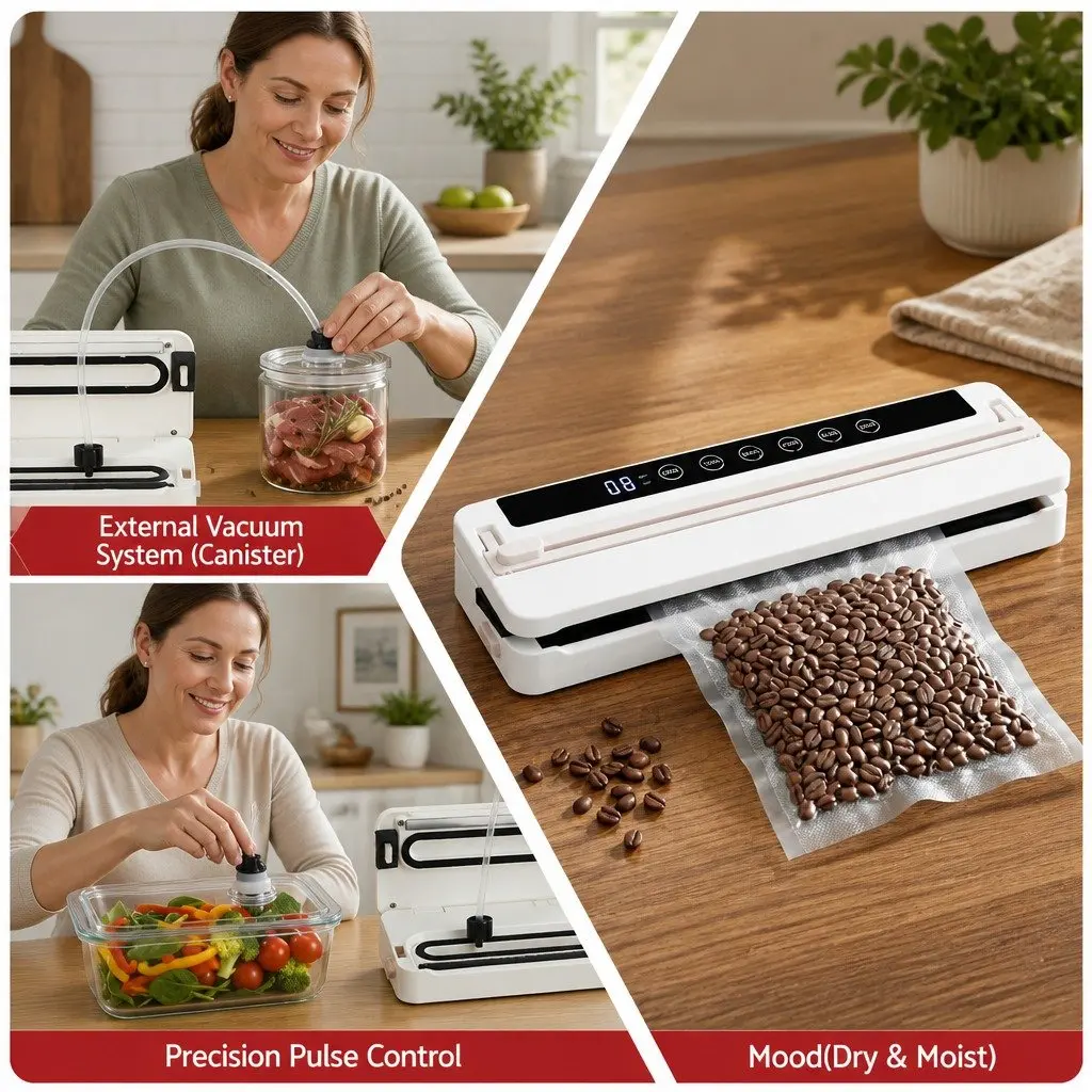 Food Vacuum Sealer Machine 110W Auto Seal 6 Modes LED Timer Built-in Cutter
