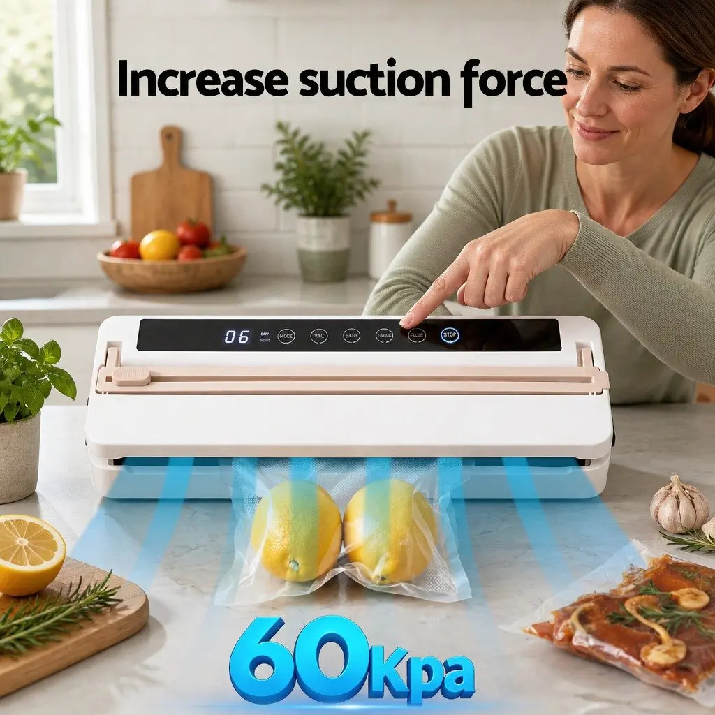 Food Vacuum Sealer Machine 110W Auto Seal 6 Modes LED Timer Built-in Cutter