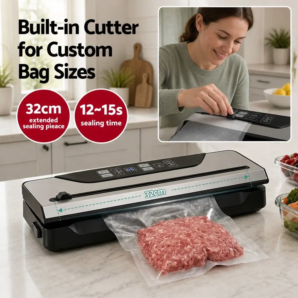 Food Vacuum Sealer Machine Engineering Plastic Metal 39cm Black