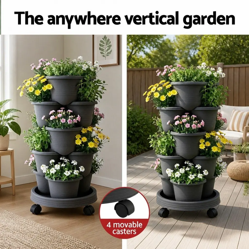 5-Tier Vertical Garden Planter Plastic Dark Grey 35cm x 35cm x 75cm