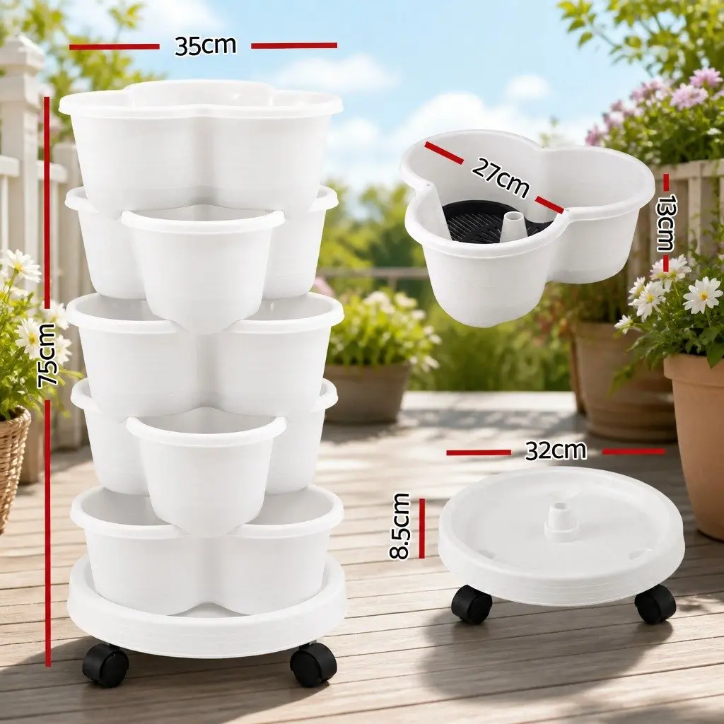 5 Tier Vertical Garden Planter Plastic 35cm x 35cm x 75cm White