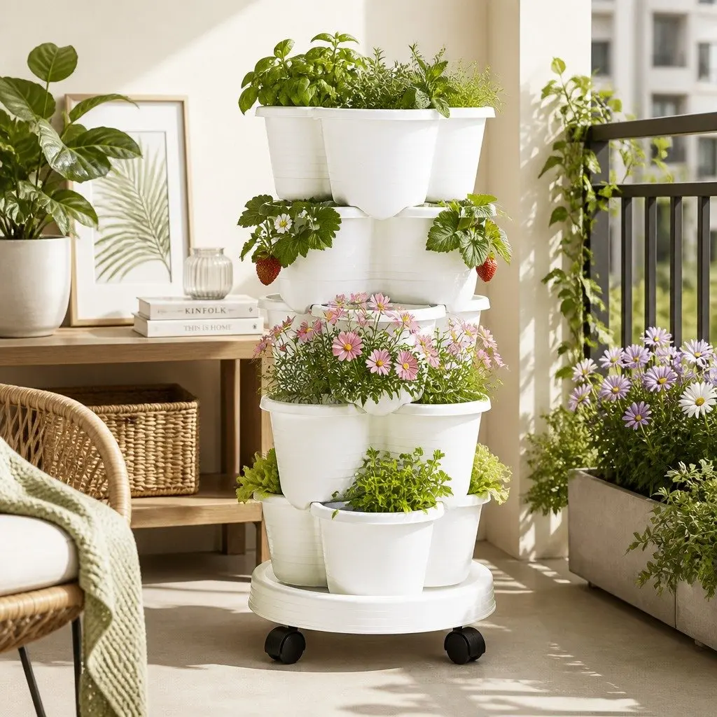 5 Tier Vertical Garden Planter Plastic 35cm x 35cm x 75cm White