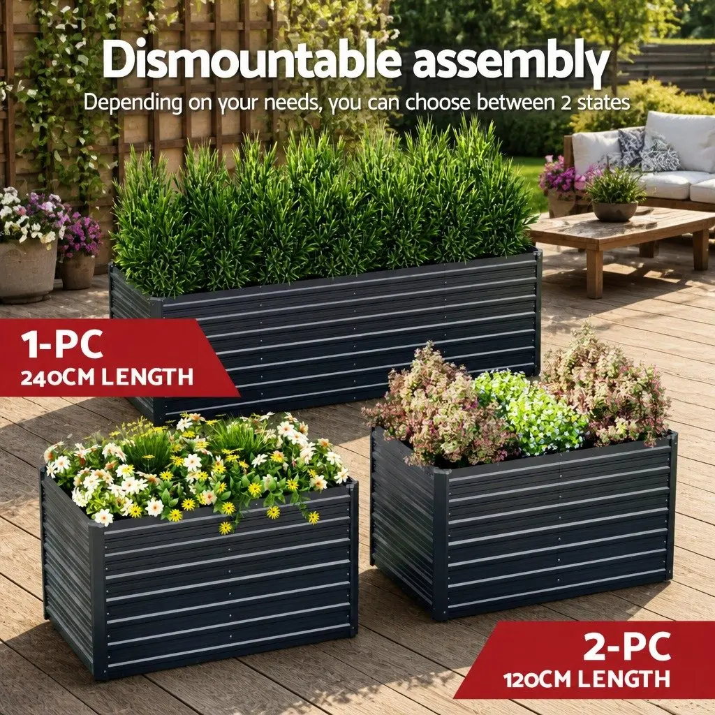 Raised Garden Bed Galvanised Steel 240cm Aluminium Grey 77cm Height