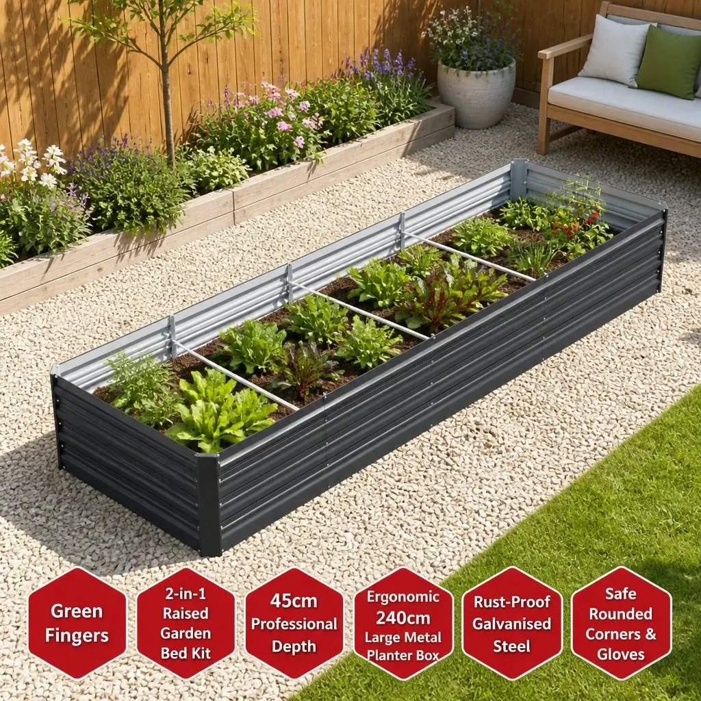 2-in-1 Galvanised Raised Garden Bed 45cm High