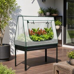 Elevated Garden Bed 116x60cm Raised Planter with Mini Greenhouse PE Cover