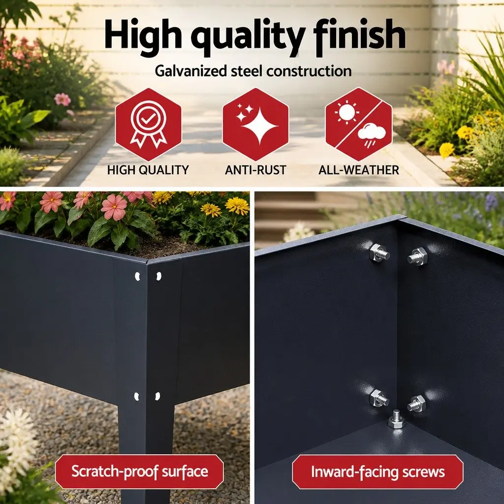 Raised Garden Bed Galvanized Steel 100x40x80cm Aluminium Grey