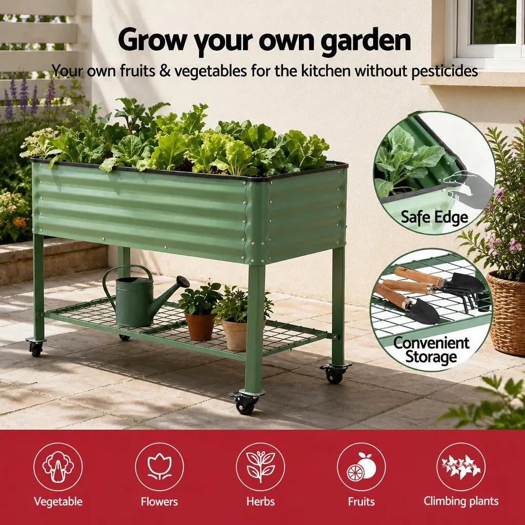 Elevated Garden Bed Galvanized Steel 115cm x 60cm x 81cm Green