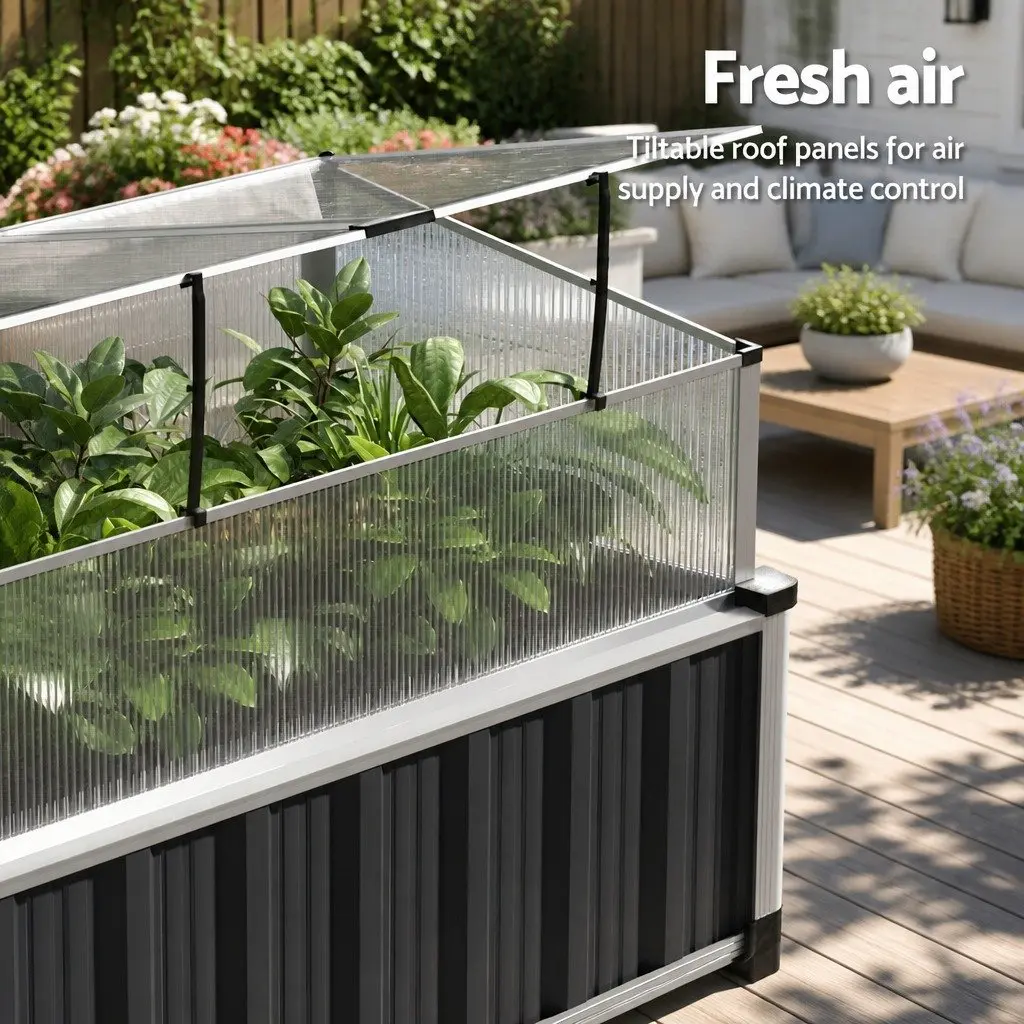 Raised Garden Bed Set with Polycarbonate Roof