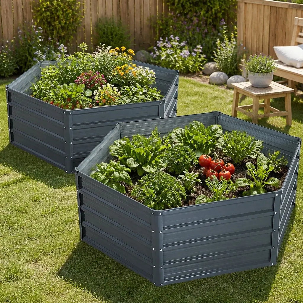 Galvanised Steel Raised Garden Bed Set 130x130x46cm