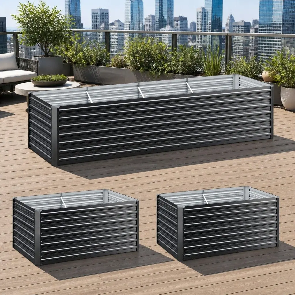 Raised Garden Bed Galvanised Steel 320cm Aluminium Grey Extra Deep 77cm Planter Box
