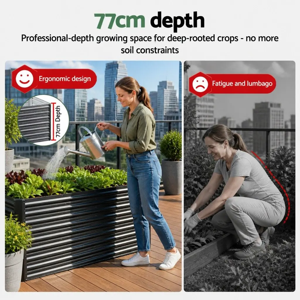 Raised Garden Bed Galvanised Steel 320cm Aluminium Grey Extra Deep 77cm Planter Box