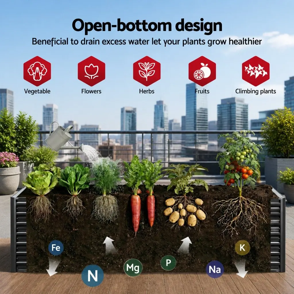 Raised Garden Bed Galvanised Steel 320cm Aluminium Grey Extra Deep 77cm Planter Box