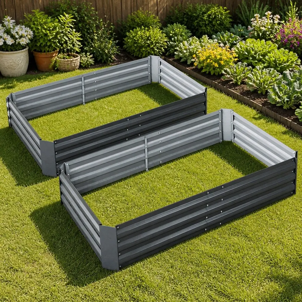 Raised Garden Bed Galvanised Steel 150x90cm Aluminium Grey